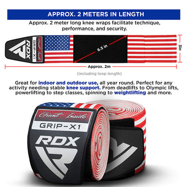 RDX American Flag K1 Elasticated Knee Compression Bandage Wraps Oeko-Tex® Standard 100 Certified