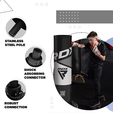 RDX R8 4ft Kids Free Standing Punch Bag Grey With Gloves For Training & Workout Set #color_grey