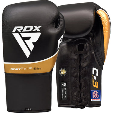 RDX C3 10oz Black Leather Fight Boxing Gloves #color_blackk