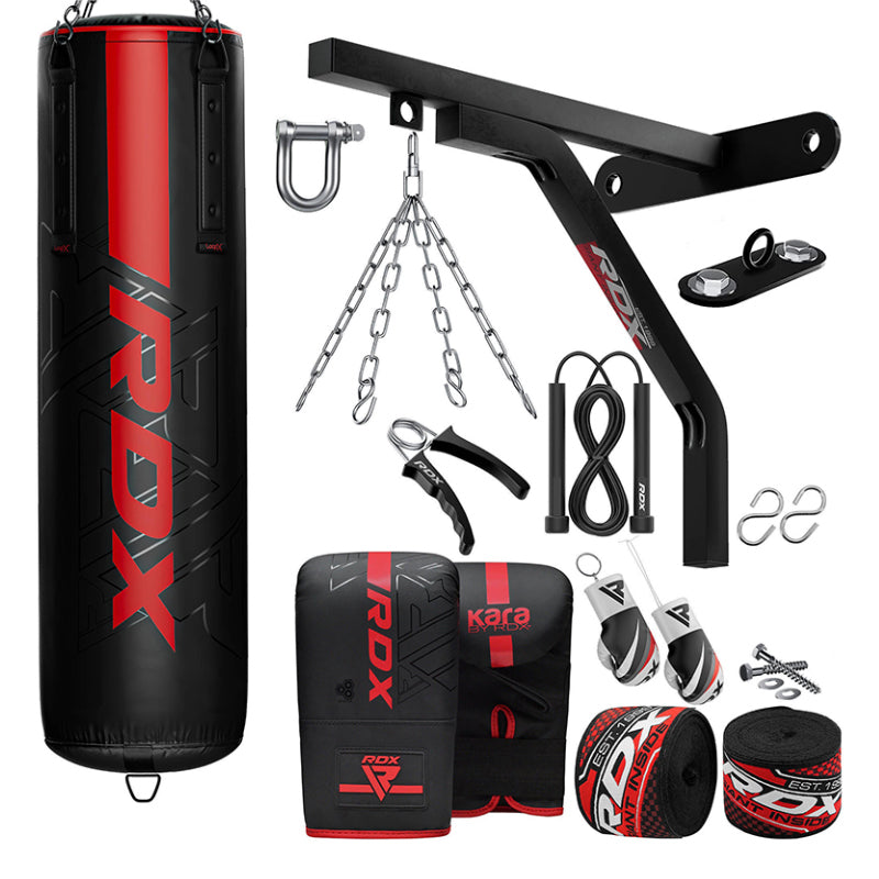 RDX F6 KARA 17pc 4ft/5ft Punch Bag with Bag Gloves Home Gym Set-Red-Filled-5 ft#color_red