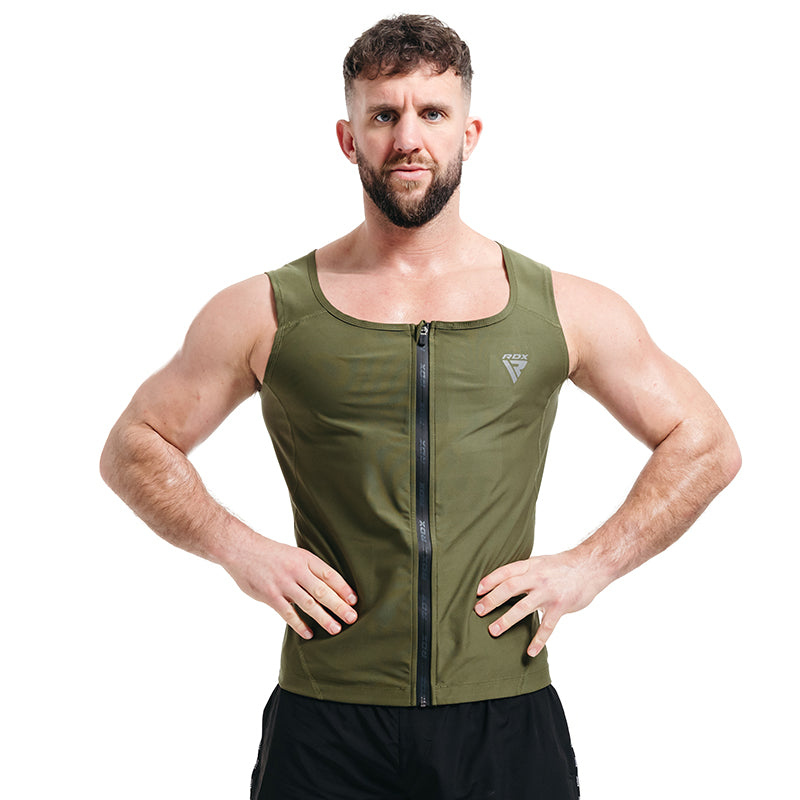 RDX Zippered Men Sweat Vest#color_army-green