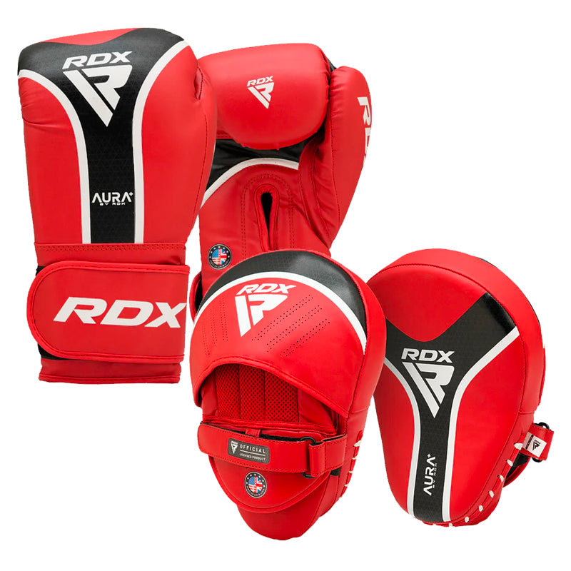RDX T17 boxing glove with pads bundle#color_red