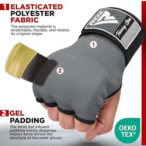 RDX IS Gel Padded Inner Gloves Hook & Loop Wrist Strap for Knuckle Protection OEKO-TEX® Standard 100 certified#color_grey