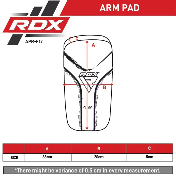 RDX Arm Pad Aura F-17 Size Chart