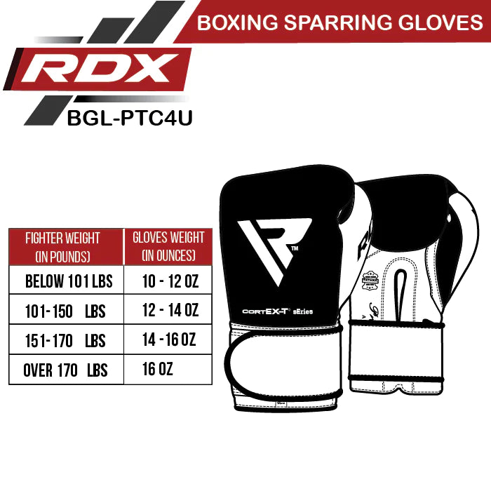 RDX C4 Fight Boxing Sparring Gloves Size Chart