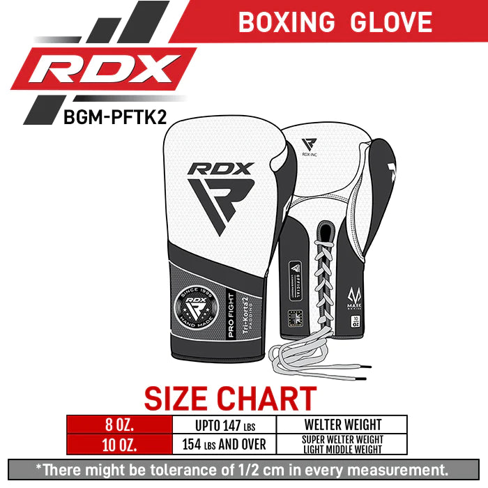 RDX K2 Mark Pro Fight Boxing Gloves Size Chart