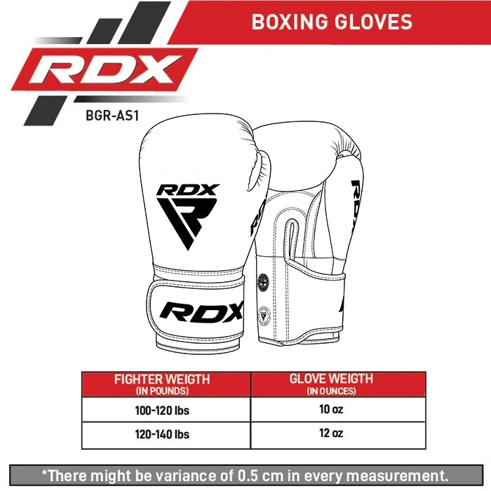 RDX Amateur Competition Boxing Gloves AS1 Size Chart