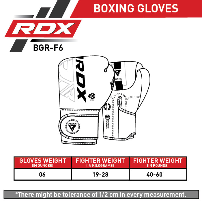 RDX F6 Kara Kids Boxing Gloves 6oz Size Chart