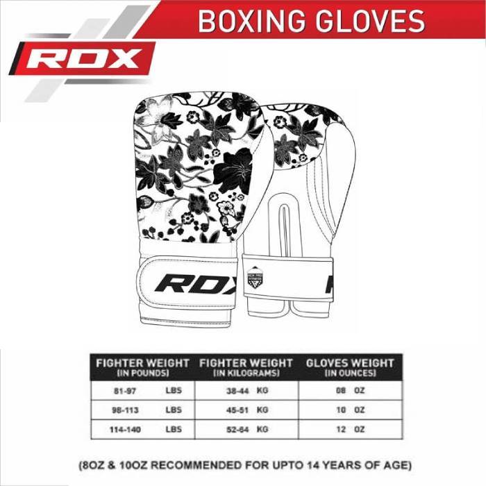 RDX FL3 Floral Boxing Gloves Size Chart