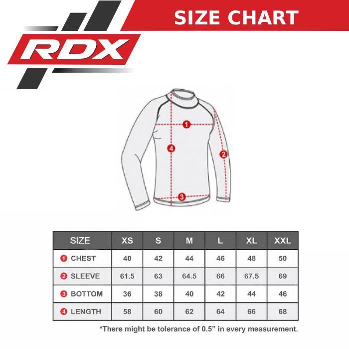 RDX L3 Long Sleeves Compression Rash Guard Size Chart