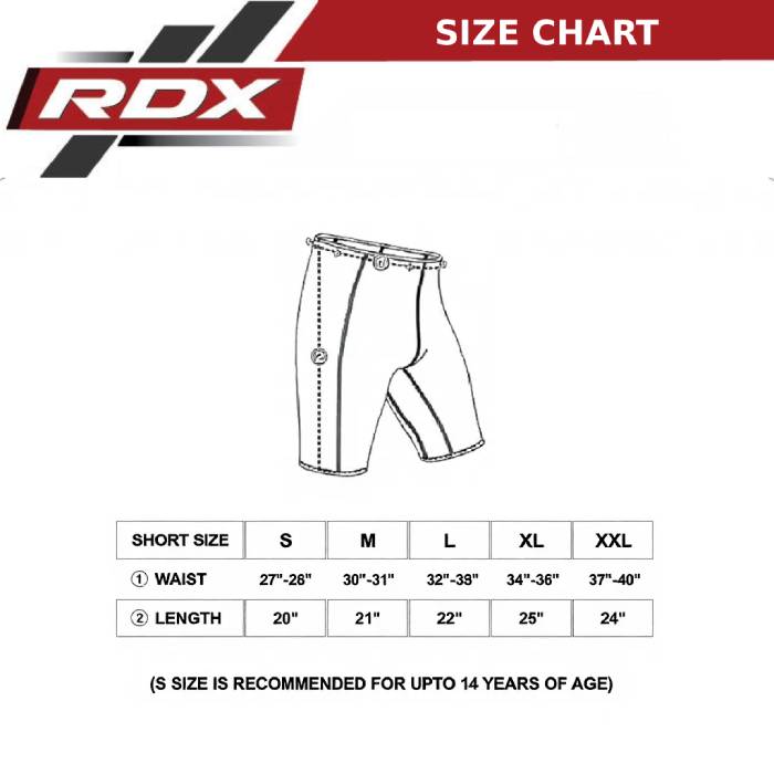 RDX MB Compression Shorts with Groin Cup Size Chart