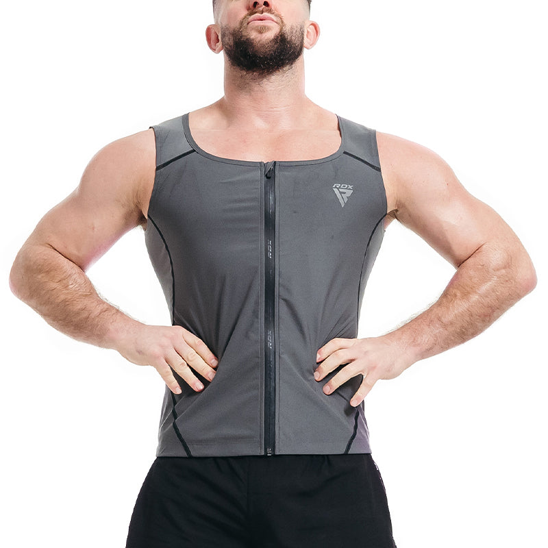 RDX Zippered Men Sweat Vest#color_grey