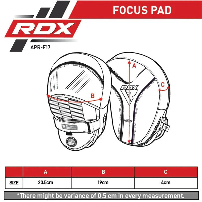 RDX Focus Pad Aura F-17 Size Chart