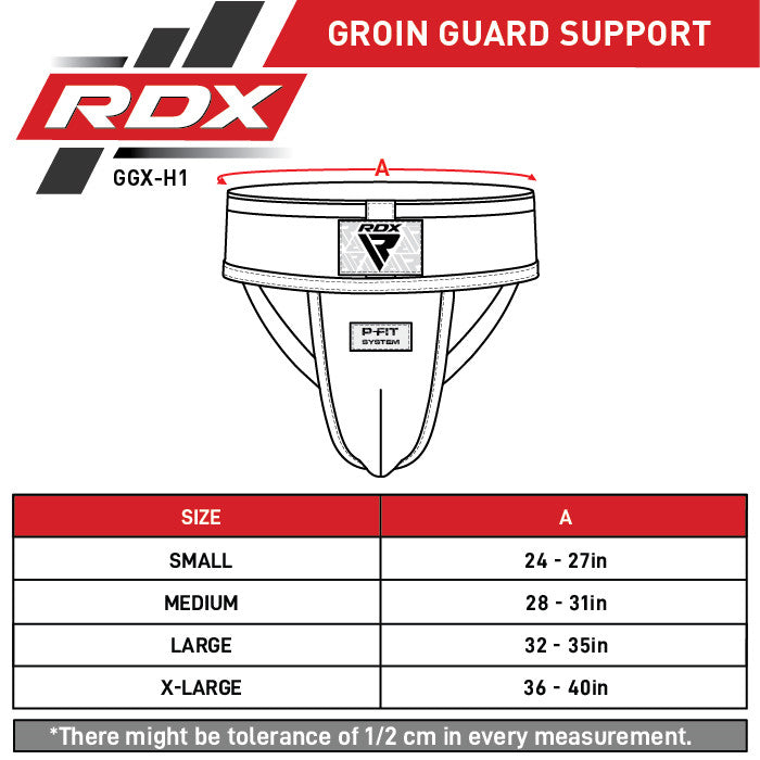 RDX H1 Groin Guard with Gel Cup Black Size Chart