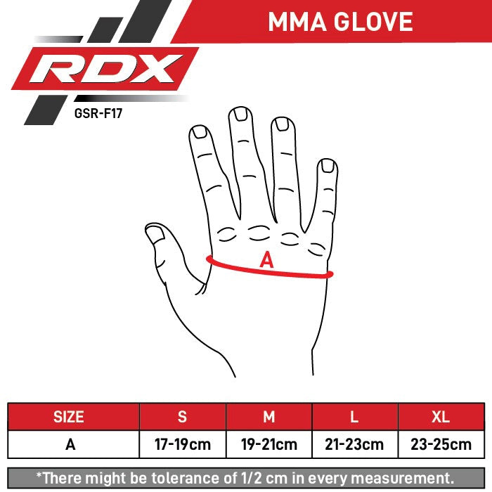 RDX Grappling Gloves Shooter Aura F-17 Size Chart