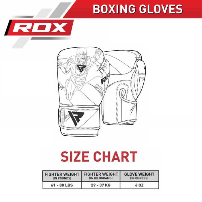 RDX 9U 6oz Motif Kids Boxing Gloves Size Chart