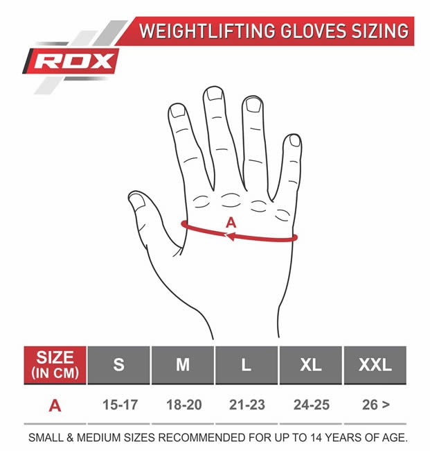 RDX S16 Bodybuilding Gym Gloves Size Chart