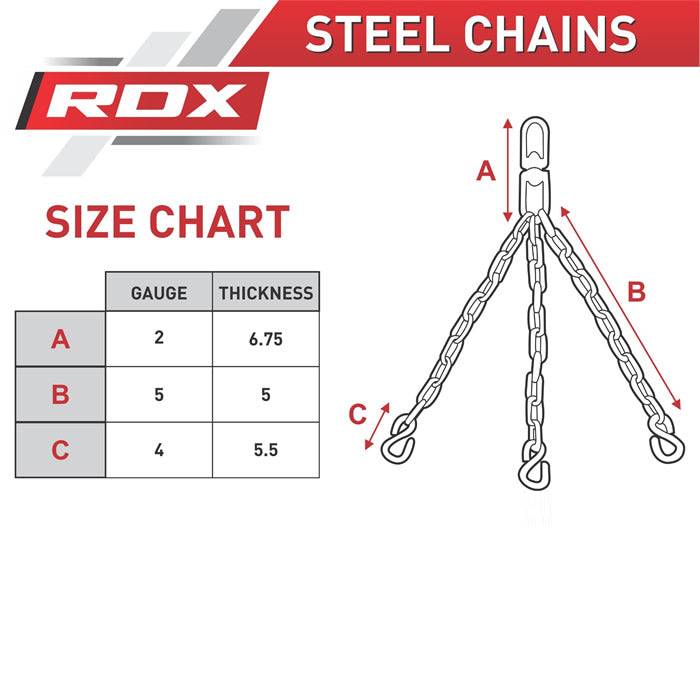 RDX X1 3 Hook Punch Bag Chains Size Chart