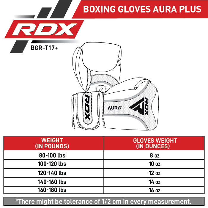 RDX T-17 Boxing Gloves Aura Plus Size Chart