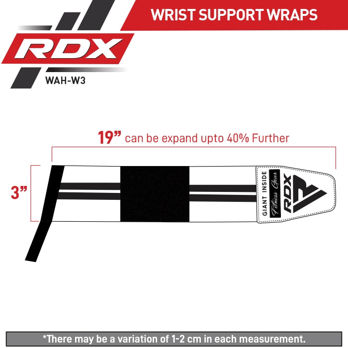RDX W3W Weight Lifting Wrist Support Wraps With Thumb Loops Oeko-Tex Standard 100 Certified Size Chart