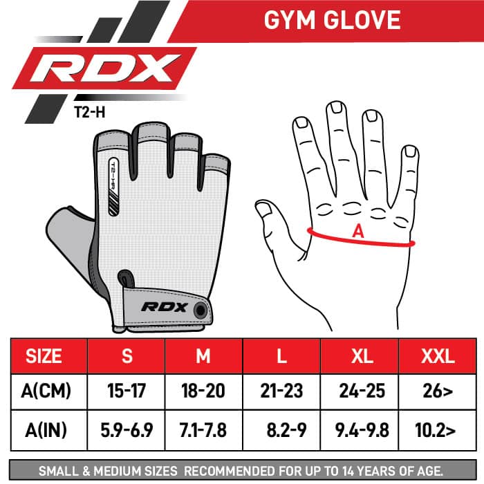 RDX T2 Weightlifting Half Finger Gym Gloves Size Chart