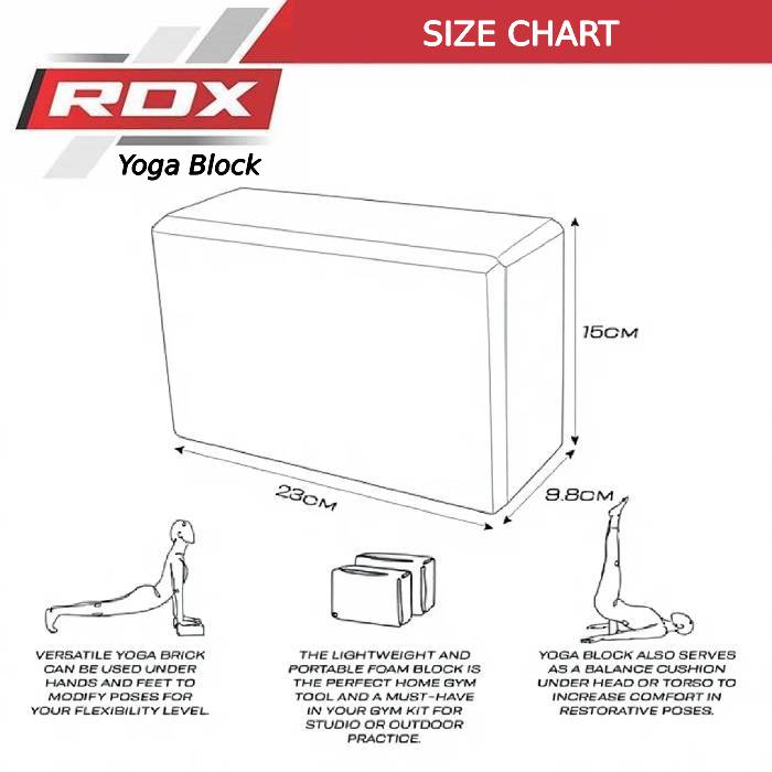 RDX MP EVA Foam High Density Non-Slips Yoga Block Size Chart