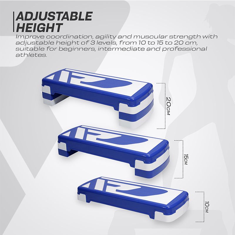 RDX 1P 20cm Aerobic Step Platform with 3 Level Risers 5cm Height Each#color_blue