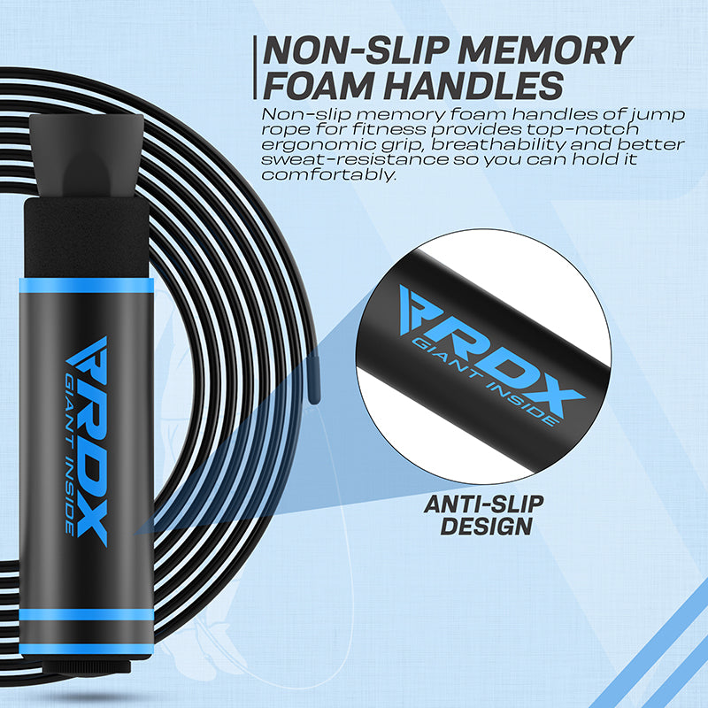 RDX SR Adjustable 10.3ft Non-Slip Memory Foam Soft Handles Skipping Rope#color_blue