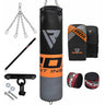 RDX black orange grey punching bag with chains & bag mitts
