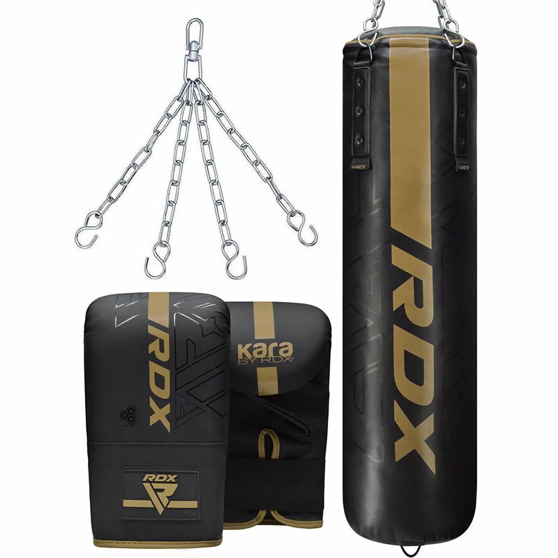 Rdx In Punch Bag RDX 3-in-1 Angle Punch Bag Full Black With Gloves Set