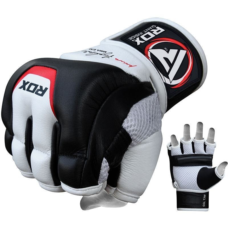 RDX T3 Small White Leather MMA Grappling Gloves 