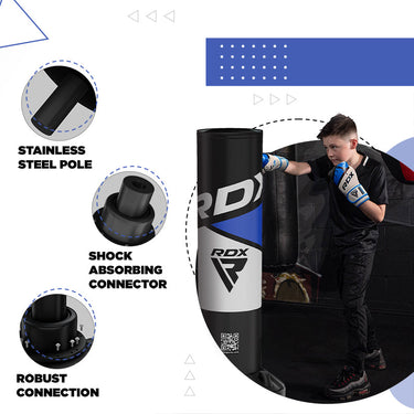 RDX R8 4ft Kids Free Standing Punch Bag Grey With Gloves For Training & Workout Set #color_blue