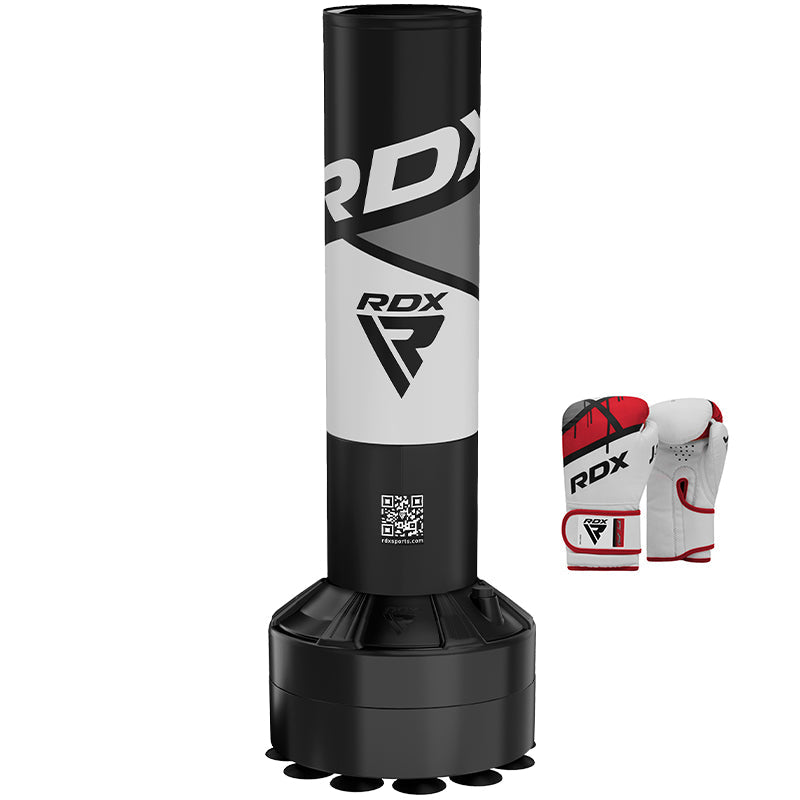 RDX R8 4ft Kids Free Standing Punch Bag Grey With Gloves For Training & Workout Set #color_Red