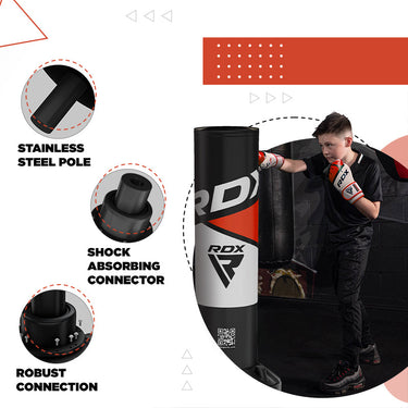 RDX R8 4ft Kids Free Standing Punch Bag Grey With Gloves For Training & Workout Set #color_red