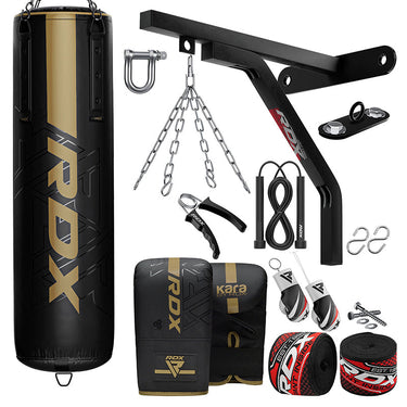 RDX F6 KARA 17pc 4ft/5ft Punch Bag with Bag Gloves Home Gym Set-Golden-Unfilled-5 ft#color_golden