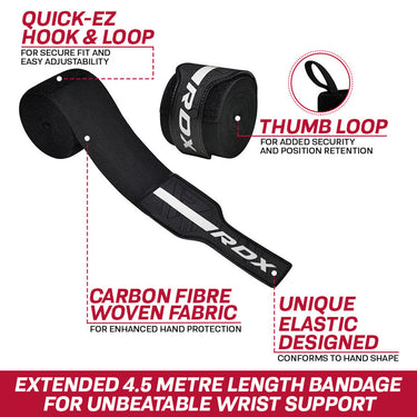 RDX F6 KARA Professional Boxing Hand Wraps#color_white