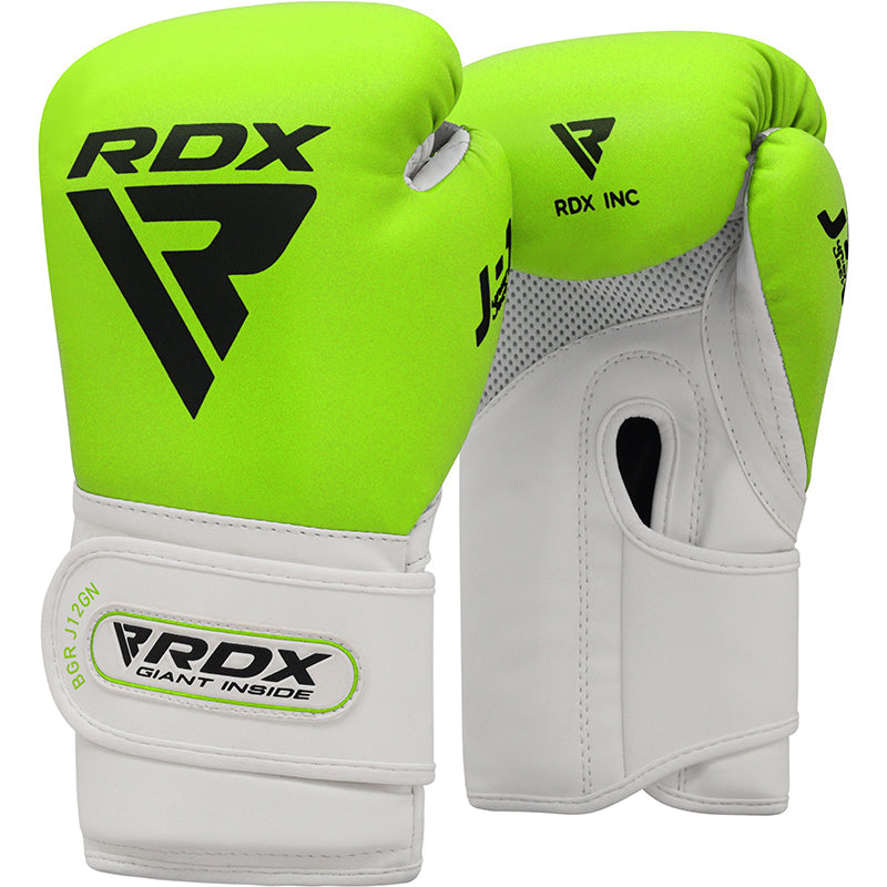RDX J12 Kids Training Boxing Gloves PU Leather for Youngsters 6oz Green#color_green