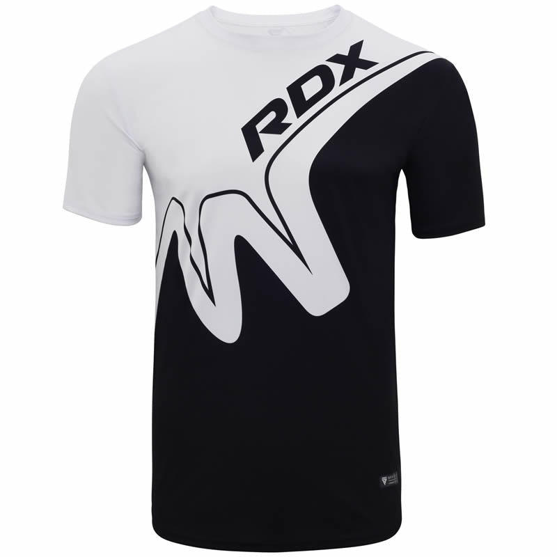 RDX T15 White Black Short Sleeves Sweat-Wicking Gym T-Shirt-S