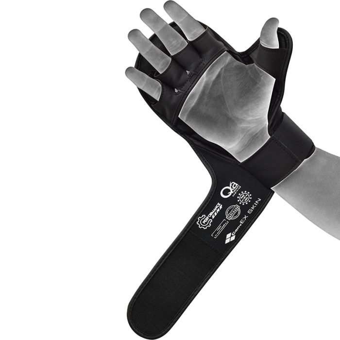 RDX T17 AURA MMA Hybrid Open Palm Grappling Gloves with Nova Tech#color_golden