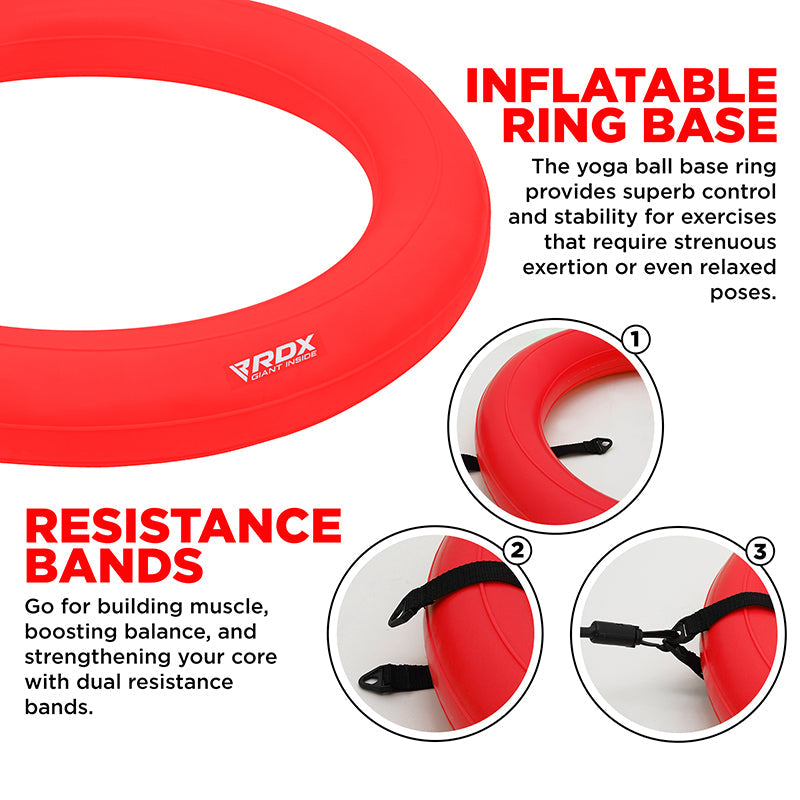 RDX B2 Inflatable Yoga Ball with Anti-Slip Base, Resistance Tubes & Air Pump#color_red