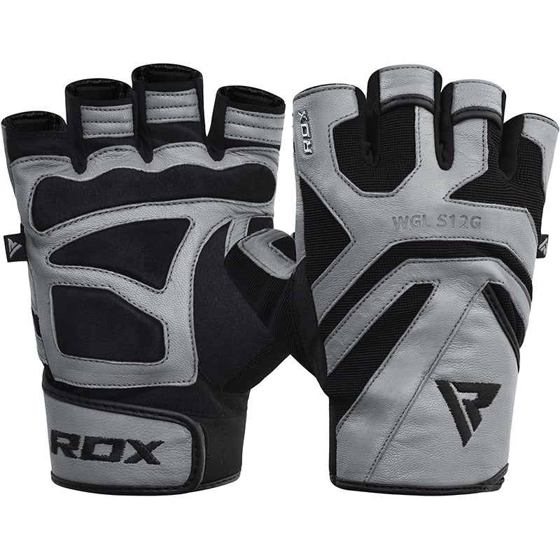 RDX S12 Leather Fitness Training Gloves#color_grey