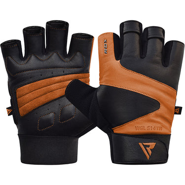 RDX S14 Leather Gym Gloves#color_tan