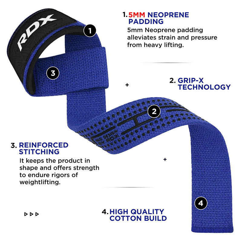 RDX S4 Weightlifting Wrist Straps#color_blue