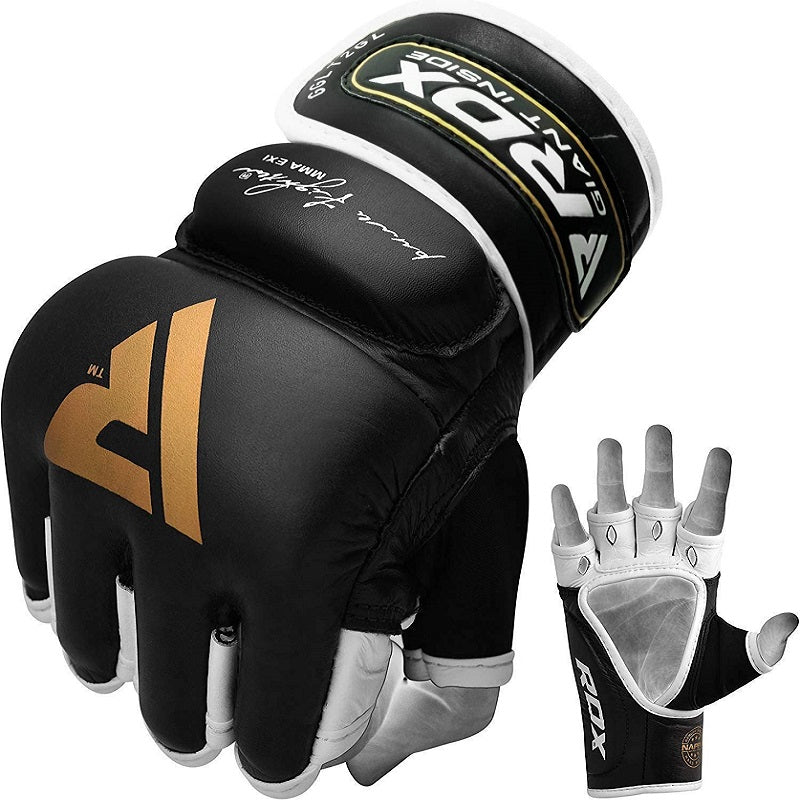 RDX T2 Leather Black/Golden MMA Grappling Gloves