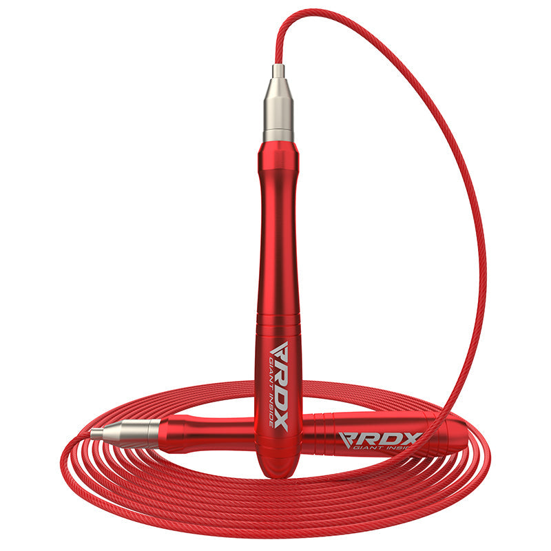 RDX W2 Adjustable 10.3ft Skipping Rope with Non-Slip Aluminum Handles#color_red