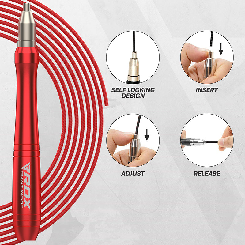 RDX W2 Adjustable 10.3ft Skipping Rope with Non-Slip Aluminum Handles#color_red