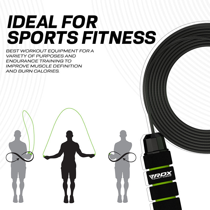 RDX W1 Weighted Jump Rope With Foam Handels#color_green