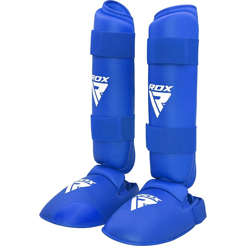 RDX X1 Semi Contact Small Blue Leather Shin Instep Guards 